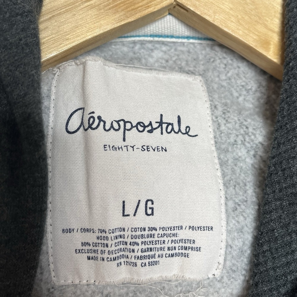 Aeropostale Full Zip Logo Hoodie Gray Womens L Fleece Sweatshirt Y2K Style - Picture 6 of 10